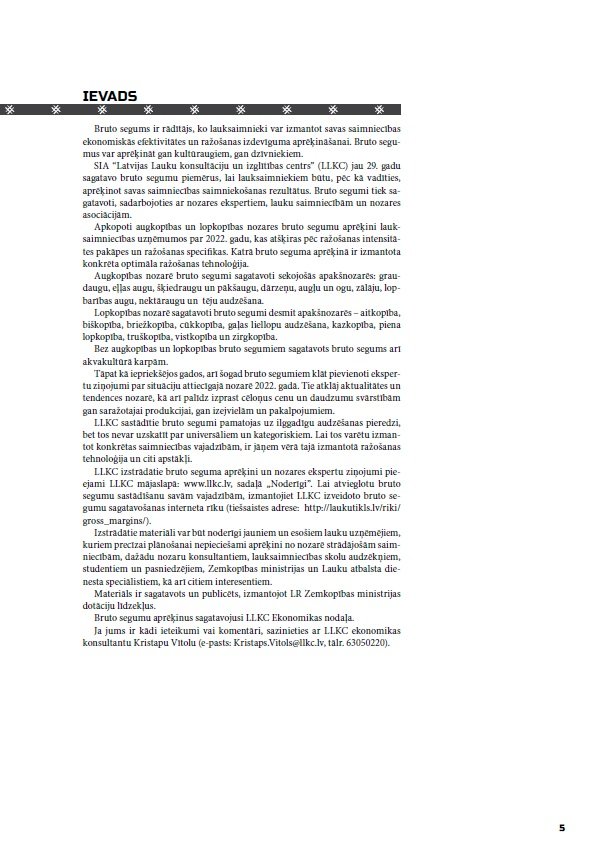 Lauksaimniecības bruto segumu aprēķini par 2022. gadu (DIGITĀLS)