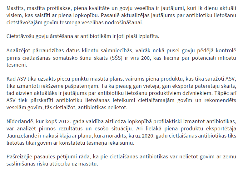 Cietstāvošu govju selektīva ārstēšana