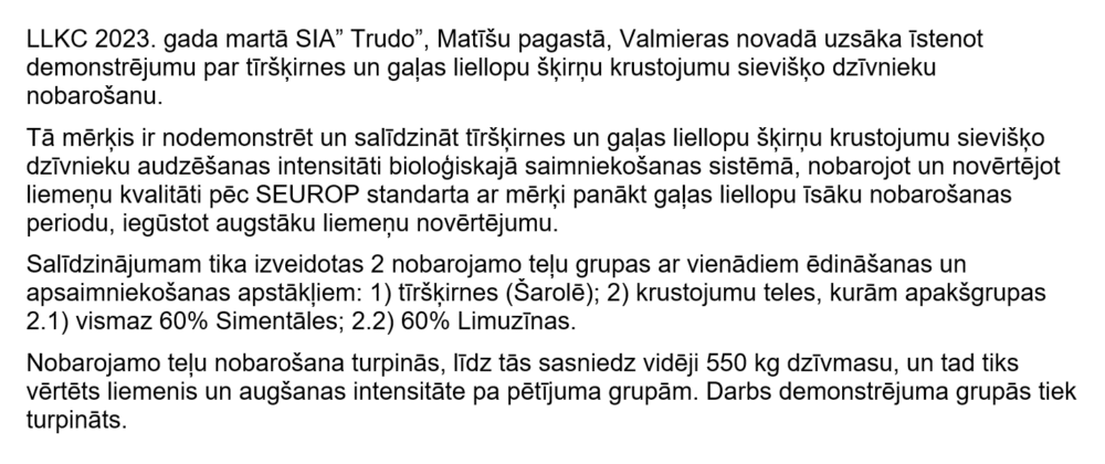 Sievišķās kārtas dzīvnieku nobarošanas iespējas bioloģiskajā saimniekošanā