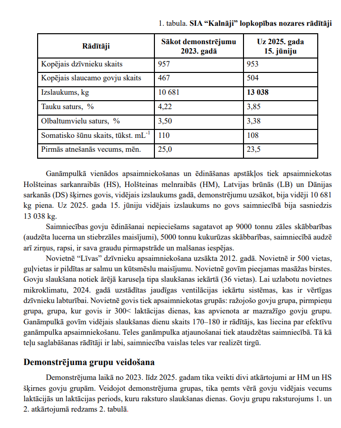 Slaucamo govju genotipa un ēdināšanas kvalitātes ietekme uz govju piena produktivitātes un atražošanas rādītājiem