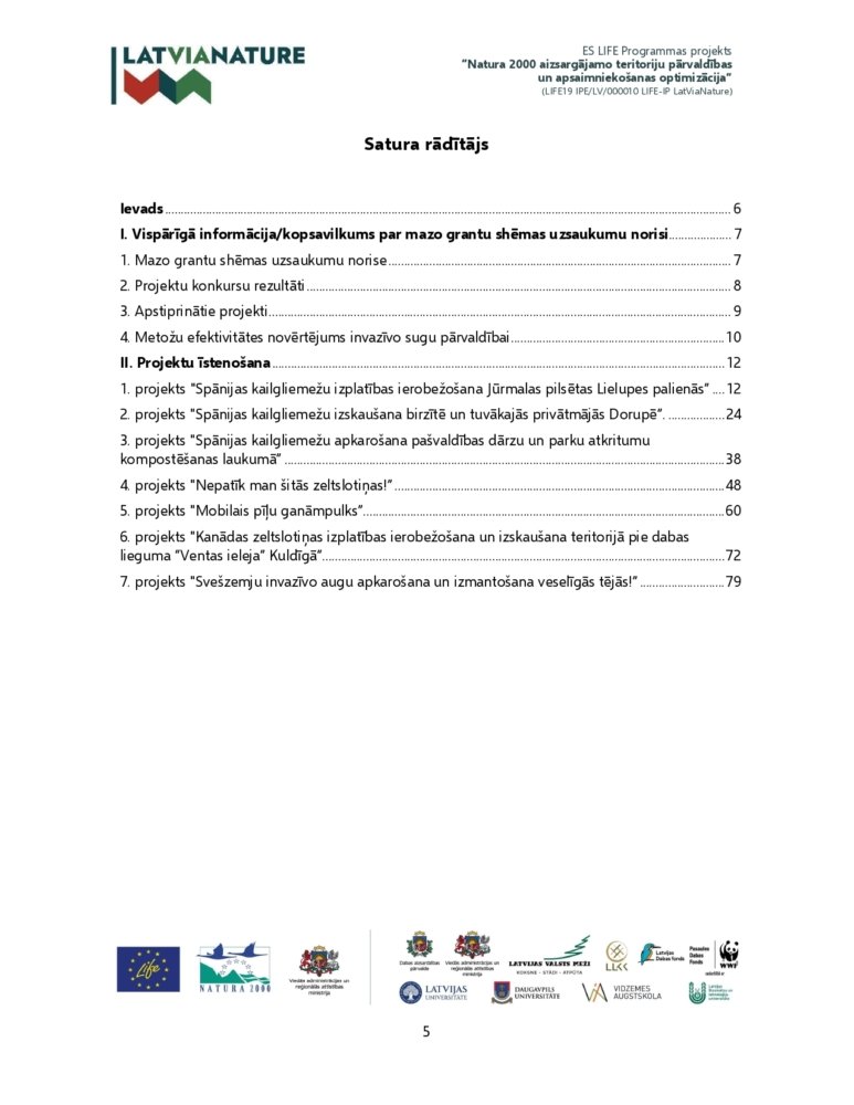 Projektu konkursa  mazo grantu shēma invazīvo sugu pārvaldībai ZIŅOJUMS